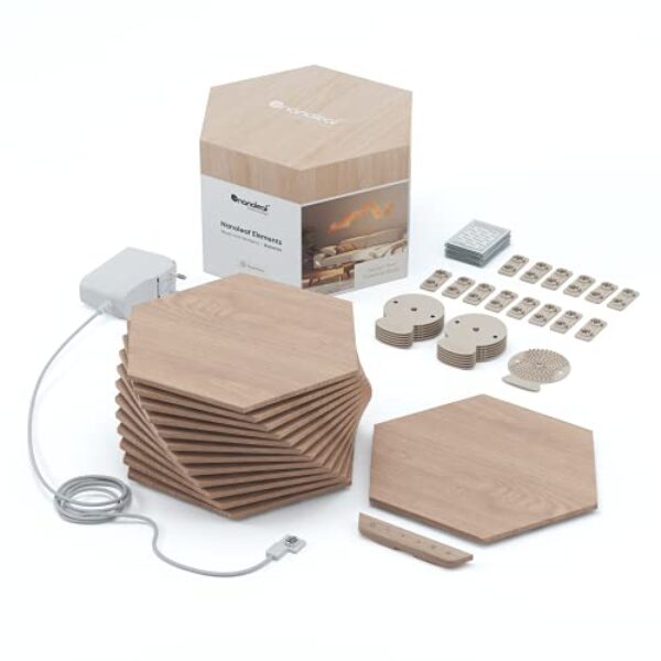 Organic Wood-Look Hexagon Light Panels, Starter Kit, 13 Pieces
