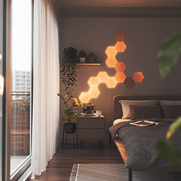 Organic Wood-Look Hexagon Light Panels, Starter Kit, 13 Pieces