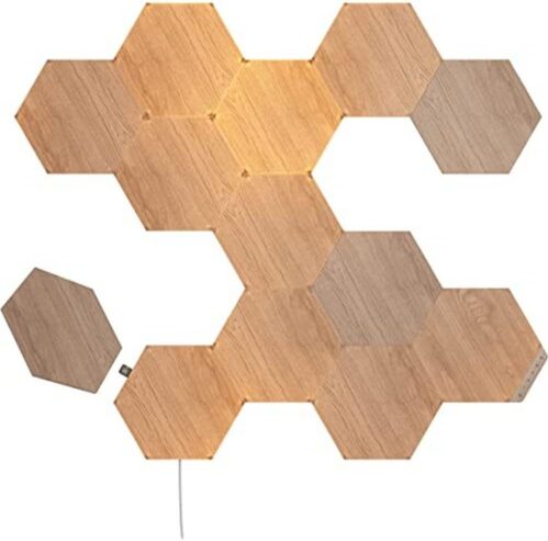 Organic Wood-Look Hexagon Light Panels, Starter Kit, 13 Pieces