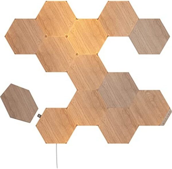 Organic Wood-Look Hexagon Light Panels, Starter Kit, 13 Pieces