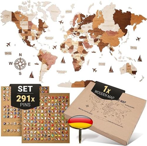 Premium 3D Wood World Map Decor