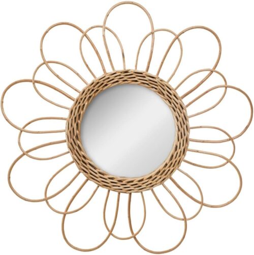 Rattan Flower Mirror - Beige, 38 Cm