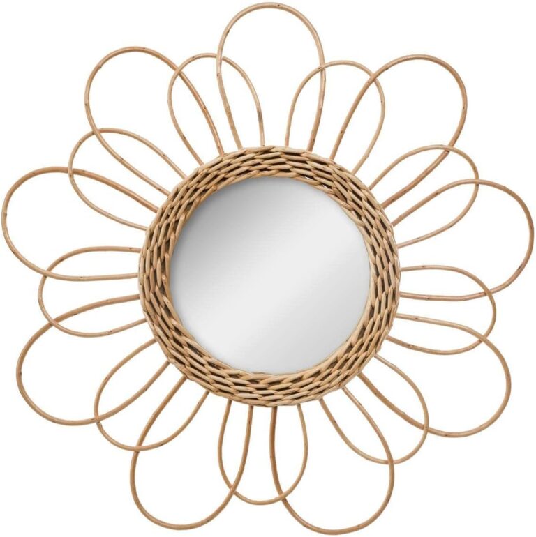 Rattan-Blumen-Spiegel - Beige, 38 cm