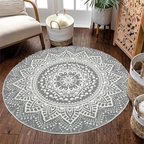Round Soft Shaggy Rug, Washable Non-Slip, Dark Grey, 160 Cm