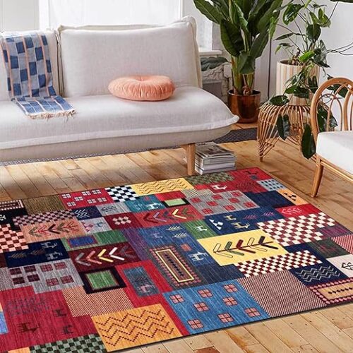 Rug Qjddup Rustic Patchwork Living Room Carpet