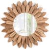 Rustic Brown Boho Wood Sunburst Wall Mirror