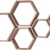 Rustikale sechseckige schwimmende Regale aus Holz - 5er Set