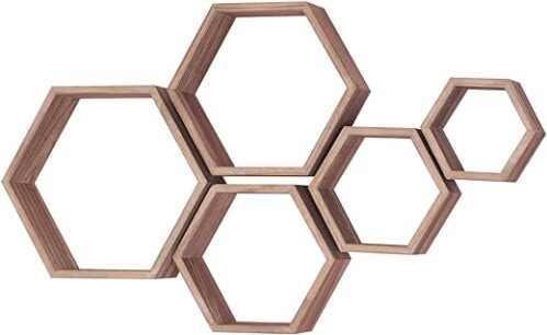 Rustic Hexagonal Wooden Floating Shelves - 5 Piece Set