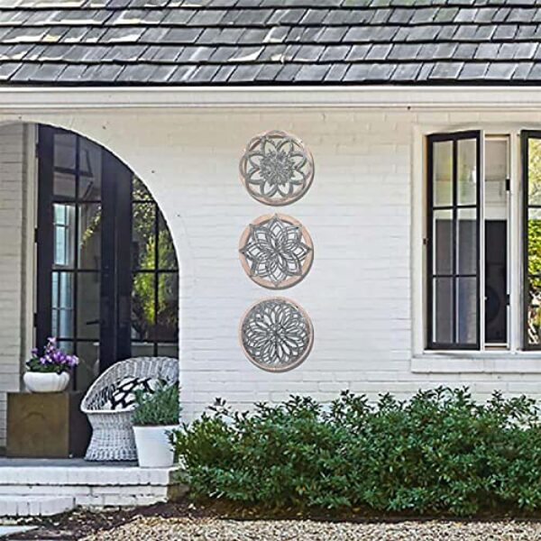 Rustic Round Metal-Wood Wall Art Set (3)