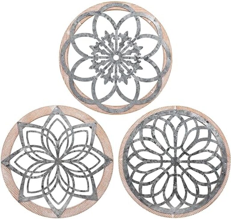 Rustic Round Metal-Wood Wall Art Set (3)