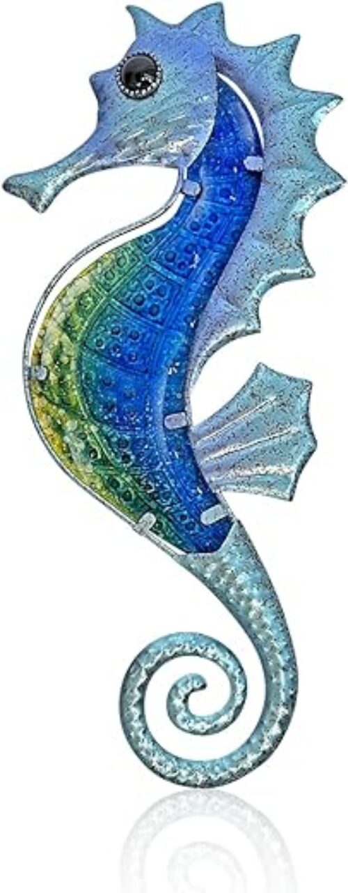 Seepferdchen Wandkunst - Metall, handgefertigt, blau