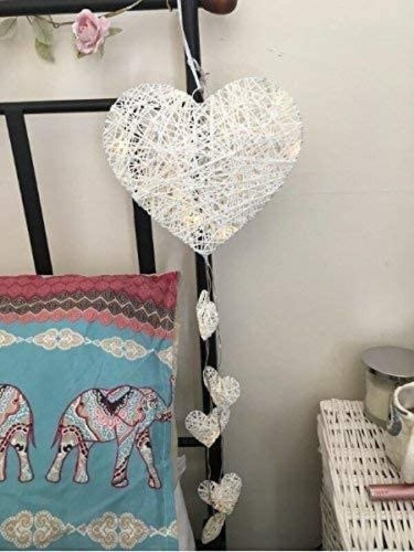 Shabby Chic Rattan Heart String Lights, batteriebetrieben