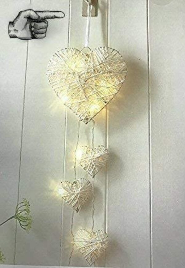 Shabby Chic Rattan Heart String Lights, batteriebetrieben