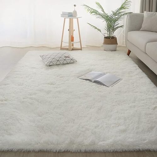 Shaggy White High Pile Rug, Washable 140X200 Cm