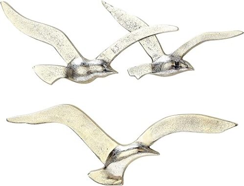 Silberne Aluminium-Möwe Wandkunst, 35 cm
