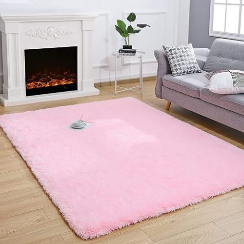 Weicher zotteliger rosa Teppich - 160 X 230 cm