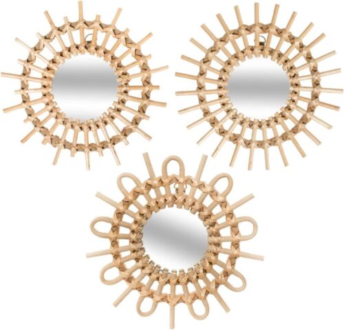 Sunburst Rattan-Spiegel (3er-Set) - Beige