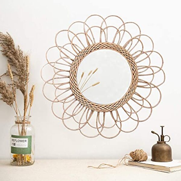 Sunflower Wicker Boho Wall Mirror Decor