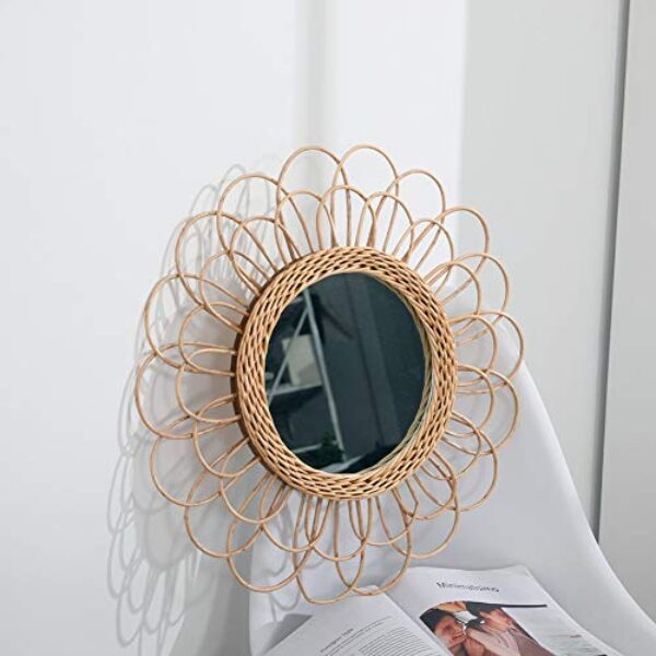 Sunflower Wicker Boho Wall Mirror Decor