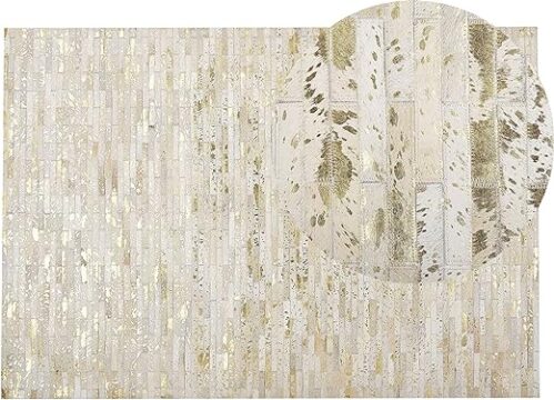 Tokul Beige Gold Patchwork Leather Rug