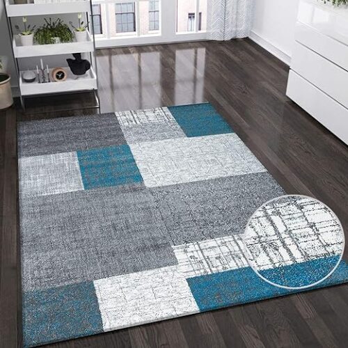Vimoda Modern Turquoise Tile Rug