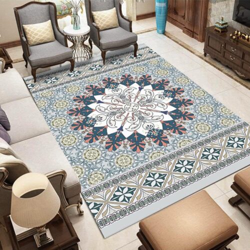 Blauer Mandala Boho Bodenteppich im Vintage-Stil