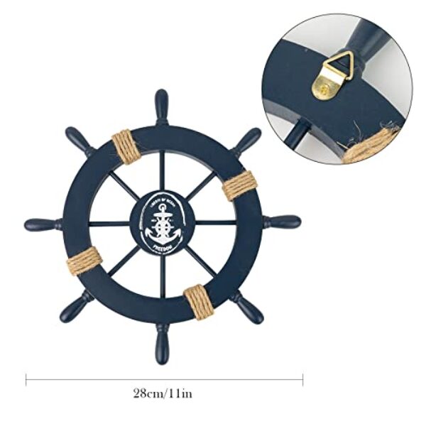 Dunkelblaues nautisches Steuerrad im Vintage-Stil, 28 cm