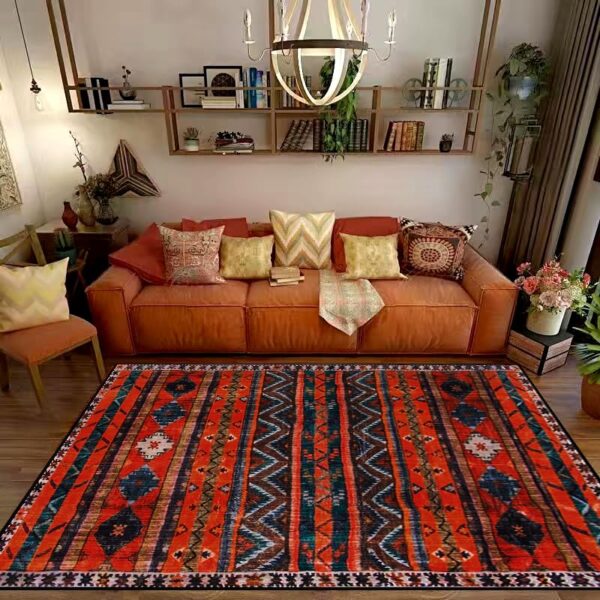 Geometrischer waschbarer Teppich im Vintage-Stil, 200x300cm, tiefes Orange/Gelb