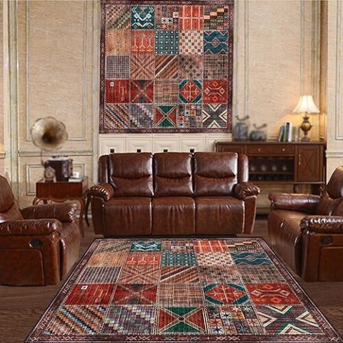 Vintage Multicoloured Patchwork Living Room Rug