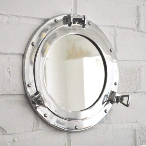 Vintage Nautical Porthole Mirror - 17&Quot; Nickel Chrome