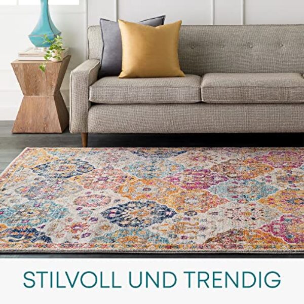 Vintage Oriental Boho Rug - Mustard & Navy