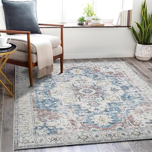 Waschbarer Läufer in Marineblau mit Blumenmuster - 210X300Cm