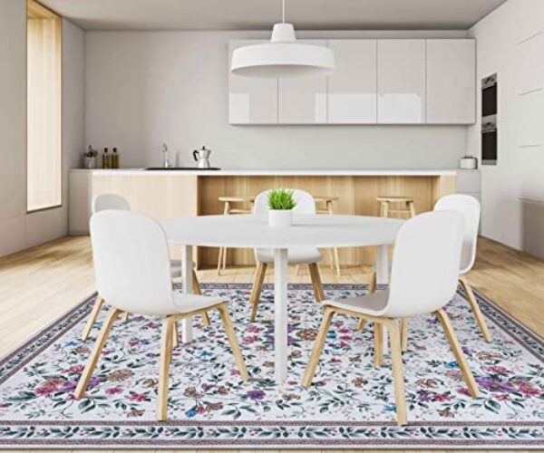 Waschbarer, rutschfester Floral-Teppich, 190x280 cm - Beige