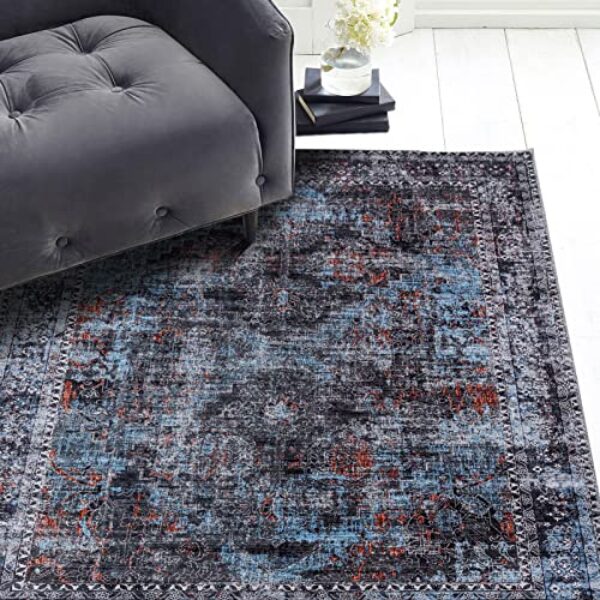 Waschbarer, rutschfester Floral-Teppich, Marineblau, 190x280 cm