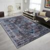 Waschbarer, rutschfester Floral-Teppich, Marineblau, 190x280 cm