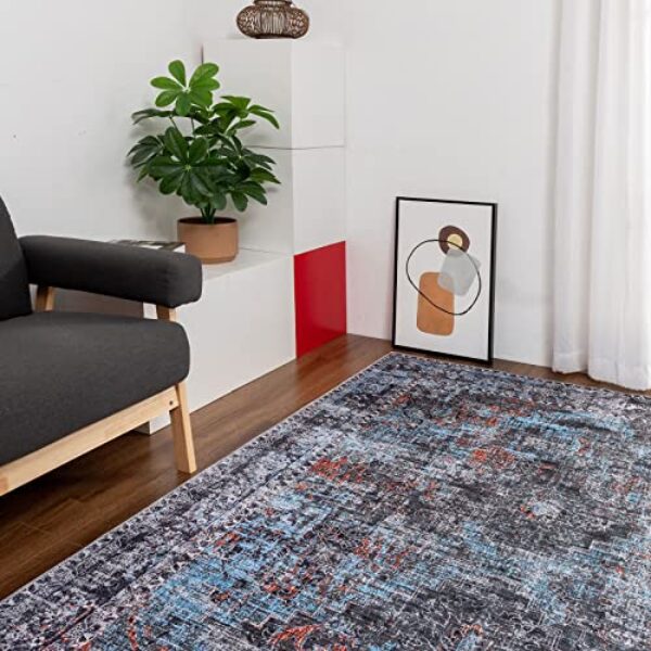 Waschbarer, rutschfester Floral-Teppich, Marineblau, 190x280 cm