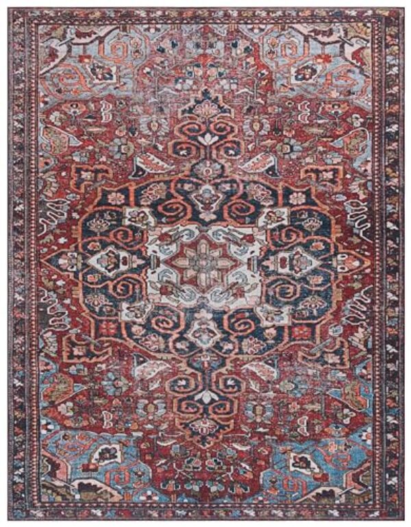 Washable Red/Blue Oriental Rug, 8x12 ft