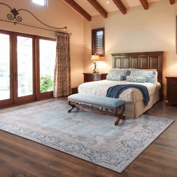 Waschbarer blauer Orientteppich im Vintage-Stil, 190x280 cm
