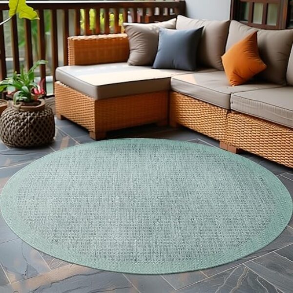 Wetterfester runder blauer Teppich - 200 cm, waschbar & langlebig