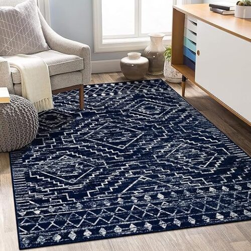 Wonnitar Blue Moroccan Geometric Rug