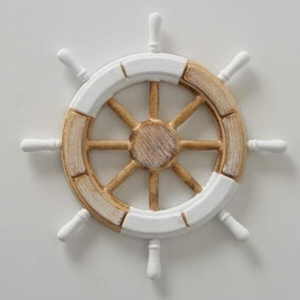 Wooden Maritime Wall Steering Wheel - 30 cm, White