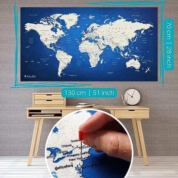 World Map XXL 130x70 cm Pin Board