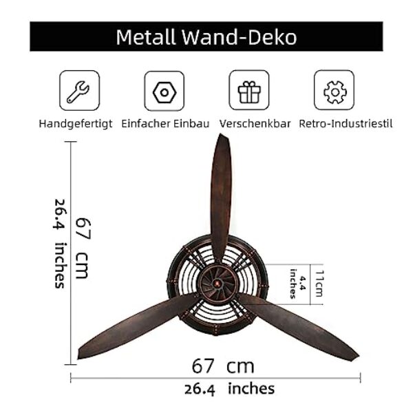 YOUKI 3D Rustikale Metall Propeller Wandkunst